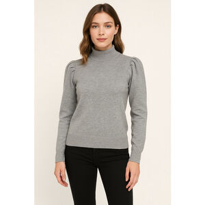 Women's Marled Reunited Gray XL‎ Mock Neck Puff Sleeve Sweater
